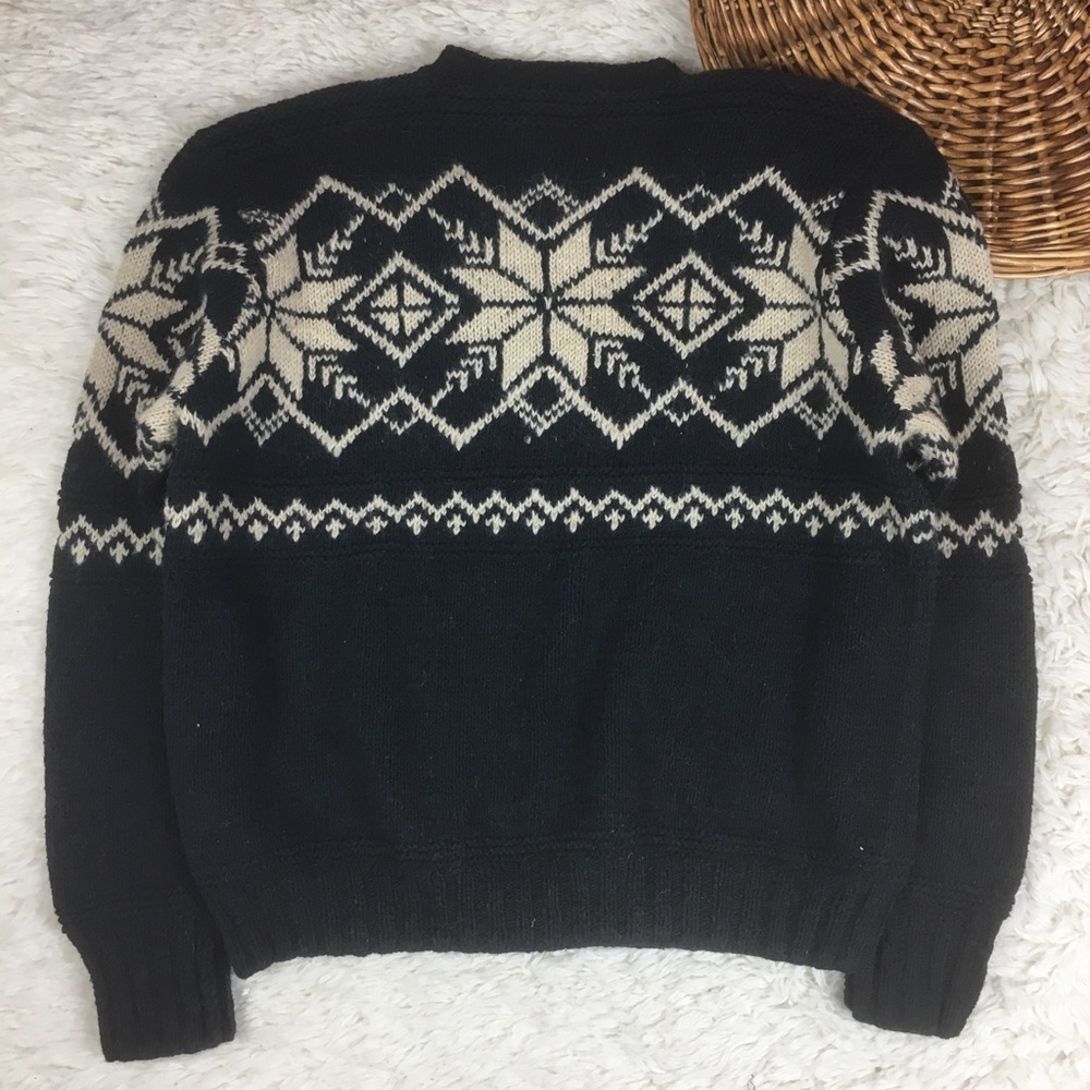 Polo hand knit Nordic holiday sweater wool blend - Picture 2 of 5